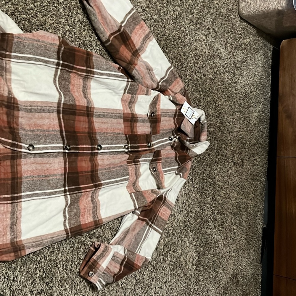 Brown plaid long shacket
